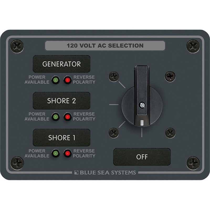 Blue Sea 8366 AC Rotary Switch Panel 30 Ampere 3 Positions + OFF, 2 Pole