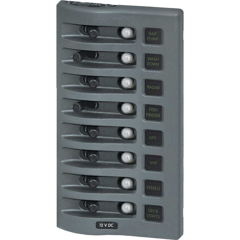 Blue Sea 4378 WeatherDeck Water Resistant Circuit Breaker Panel - 8 Position - Grey