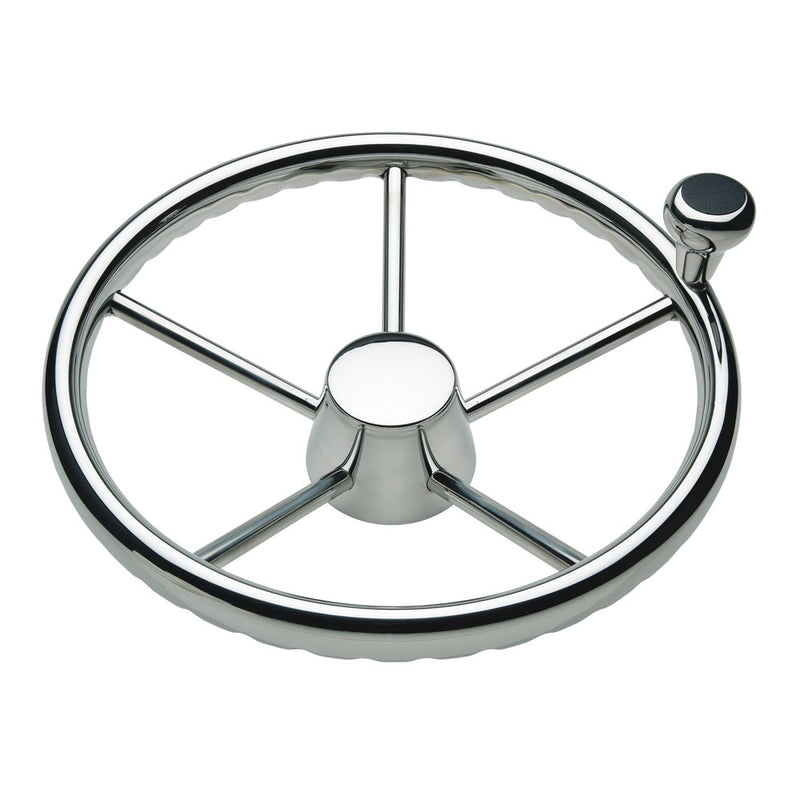 Schmitt & Ongaro 170 13.5" Stainless 5-Spoke Destroyer Wheel w- Stainless Cap and FingerGrip Rim - Fits 3-4" Tapered Shaft Helm