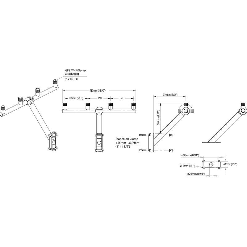 Scanstrut TB-01 T-Bar Mount f-GPS-VHF Antenna