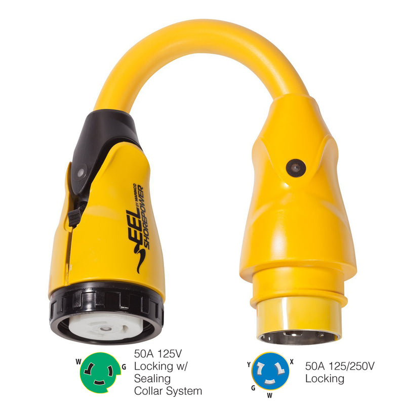 Marinco P504-503 EEL 50A-125V Female to 50A-125-250V Male Pigtail Adapter - Yellow