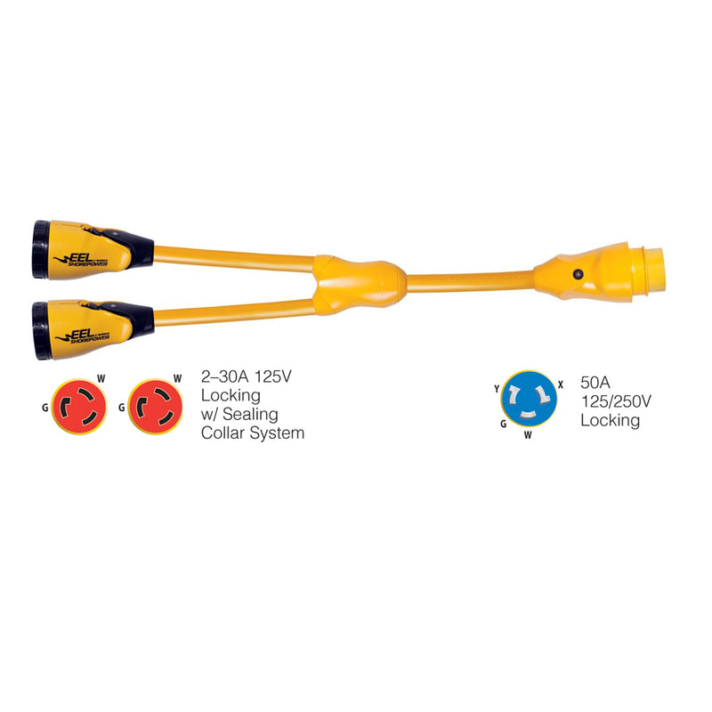 Marinco Y504-2-30 EEL (2)-30A-125V Female to (1)50A-125-250V Male "Y" Adapter - Yellow