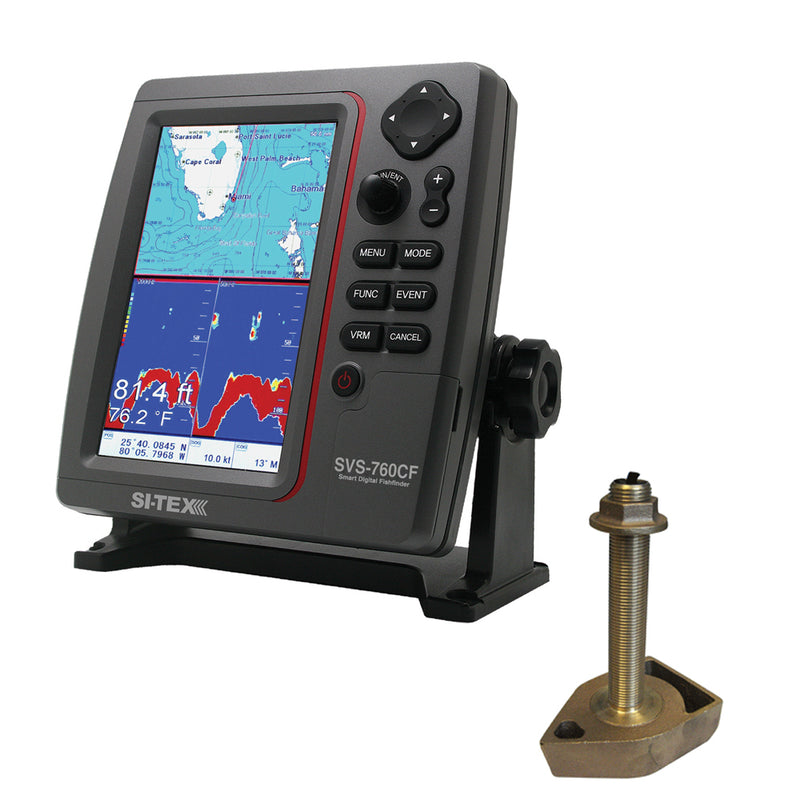 SI-TEX SVS-760CF Dual Frequency Chartplotter-Sounder w-Navionics+ Flexible Coverage & 1700-50-200T-CX Transducer