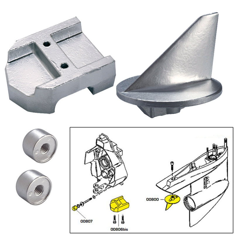 Tecnoseal Anode Kit w-Hardware - Mercury Alpha 1 Gen 1 - Zinc