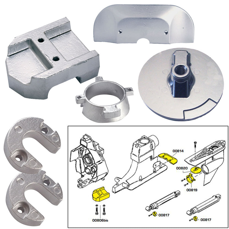 Tecnoseal Anode Kit w-Hardware - Mercury Alpha 1 Gen 2 - Zinc