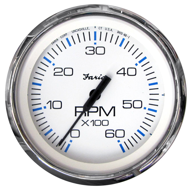 Faria Chesapeake White SS 4" Tachometer - 6000 RPM (Gas) (Inboard & I-O)