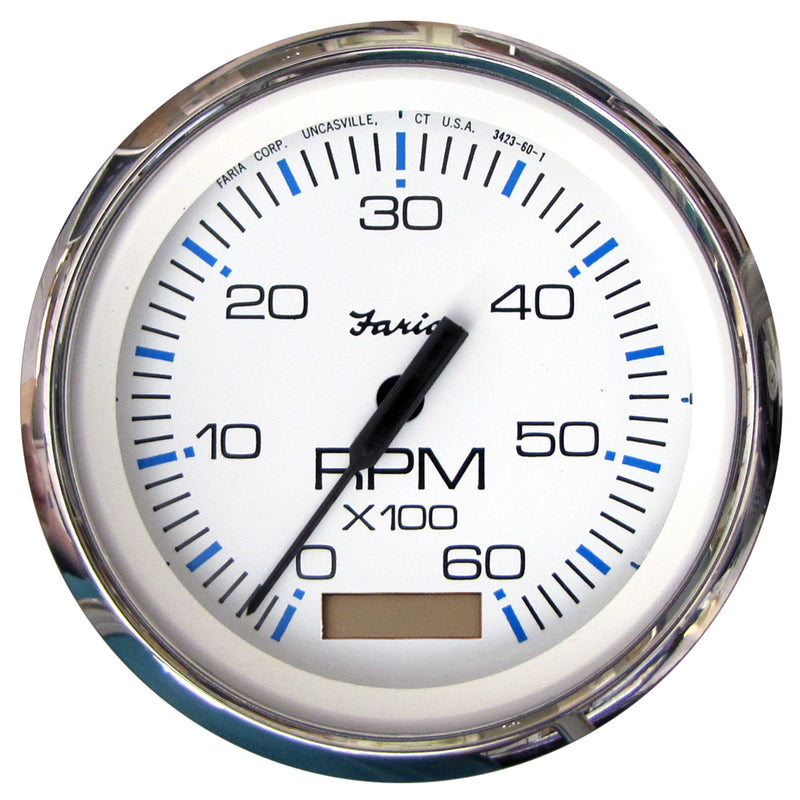 Faria Chesapeake White SS 4" Tachometer w-Hourmeter - 6000 RPM (Gas)(Inboard)