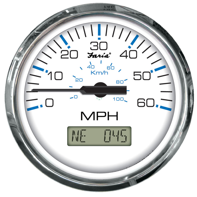 Faria Chesapeake White SS 4" Speedometer w-LCD Heading Display- 60MPH (GPS)