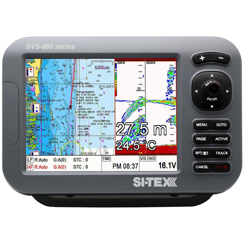 SI-TEX SVS-880CF 8" Chartplotter-Sounder Combo w-Internal GPS Antenna & Navionics+ Flexible Coverage Chart Card