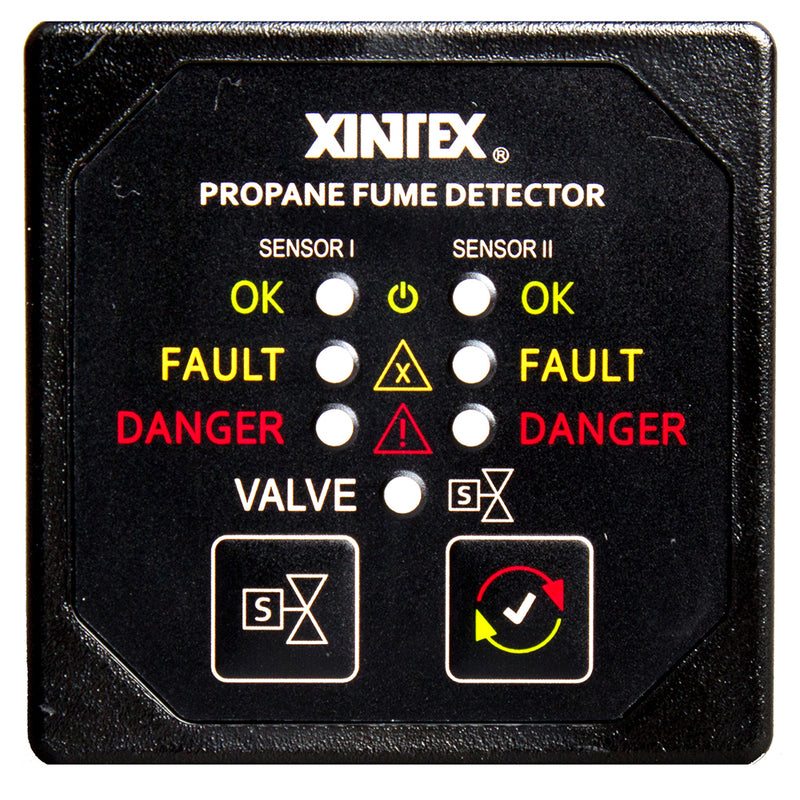 Fireboy-Xintex Propane Fume Detector & Alarm w-2 Plastic Sensors & Solenoid Valve - Square Black Bezel Display