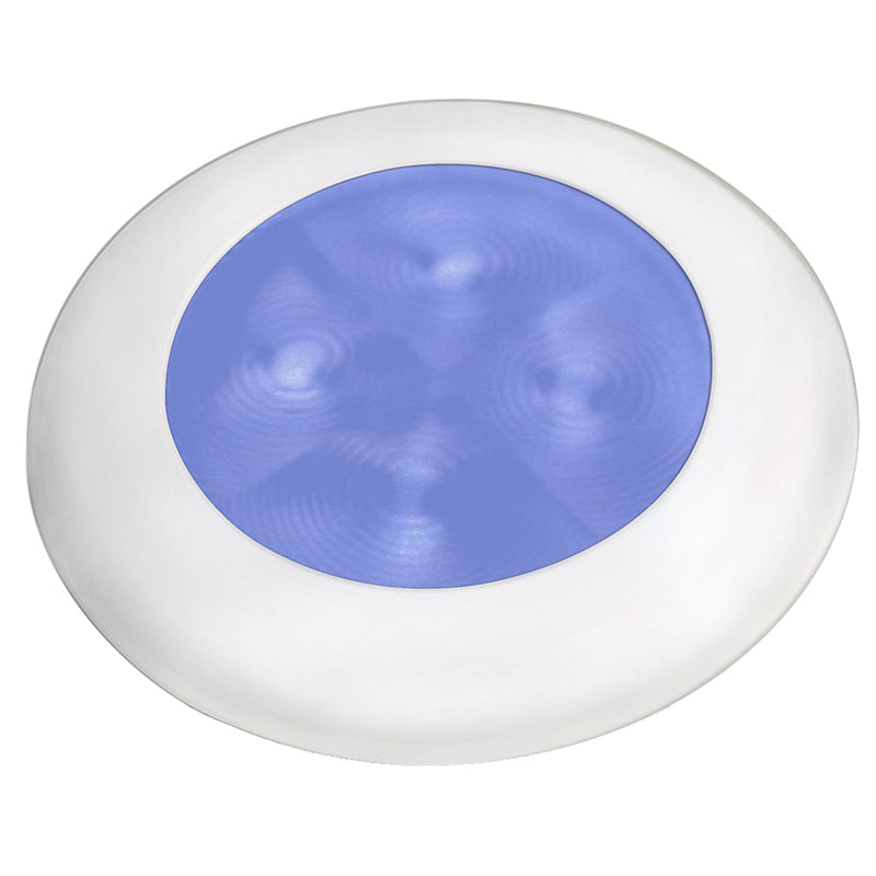 Hella Marine Slim Line LED 'Enhanced Brightness' Round Courtesy Lamp - Blue LED - White Plastic Bezel - 12V