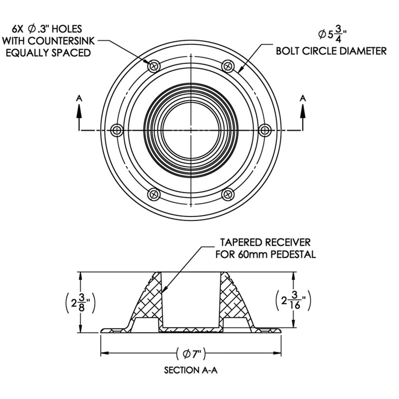 TACO Table Support - Surface Mount - Fits 2-3-8" Pedestals