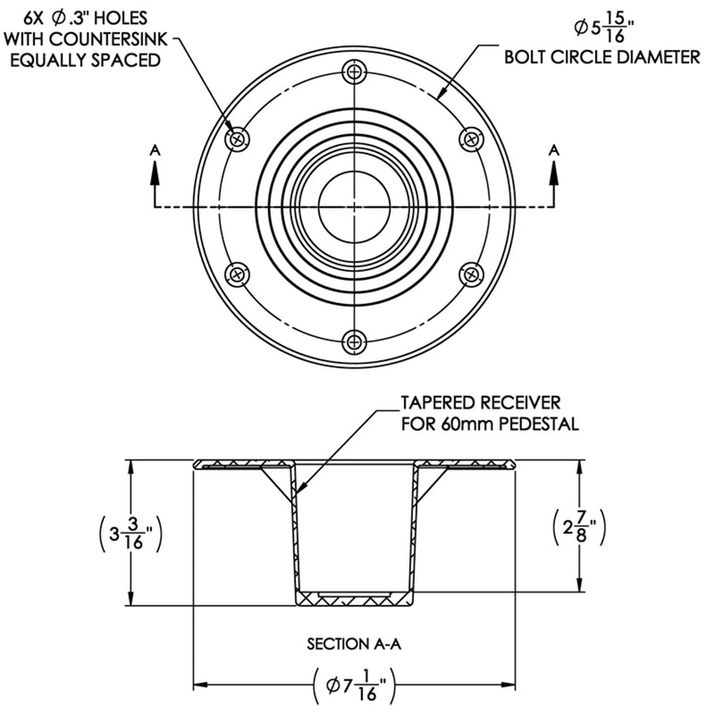 TACO Table Support - Flush Mount - Fits 2-3-8" Pedestals