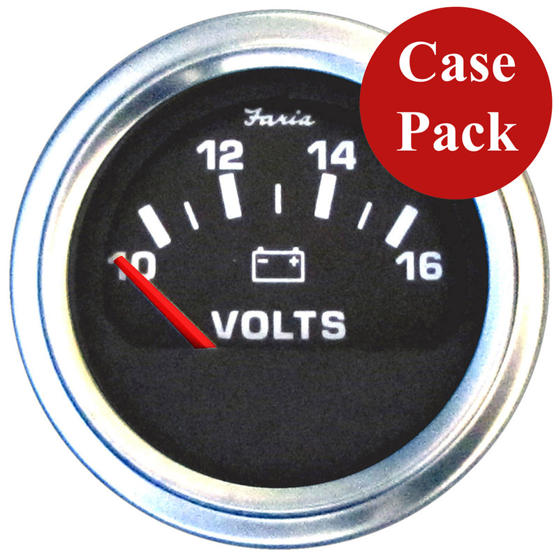 Faria 2" Voltmeter (10-16 VDC) Unlit 12V Black w-Stainless Steel Bezel & Orange Pointer - Case of 24