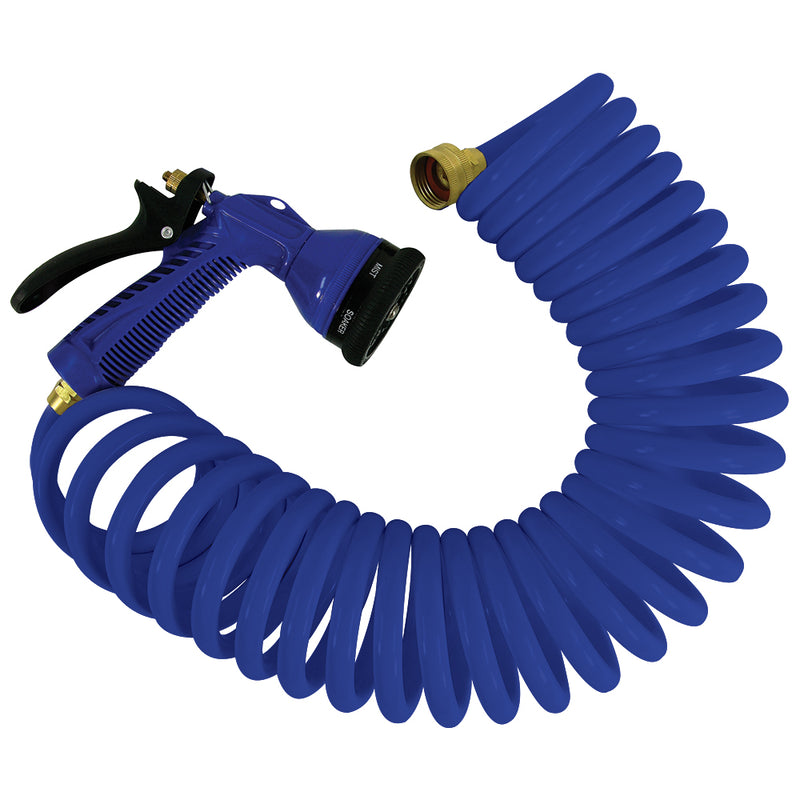 Whitecap 15' Blue Coiled Hose w-Adjustable Nozzle