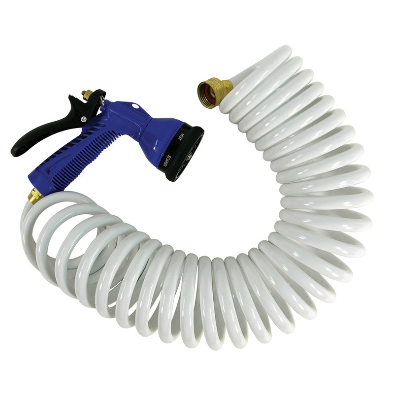 Whitecap 15' White Coiled Hose w-Adjustable Nozzle