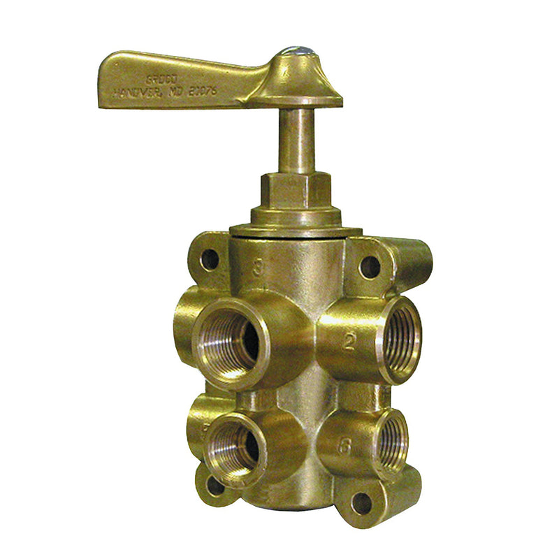 GROCO 6-Port NPT Bronze Fuel Valve 1-2" Main - 3-8" Return