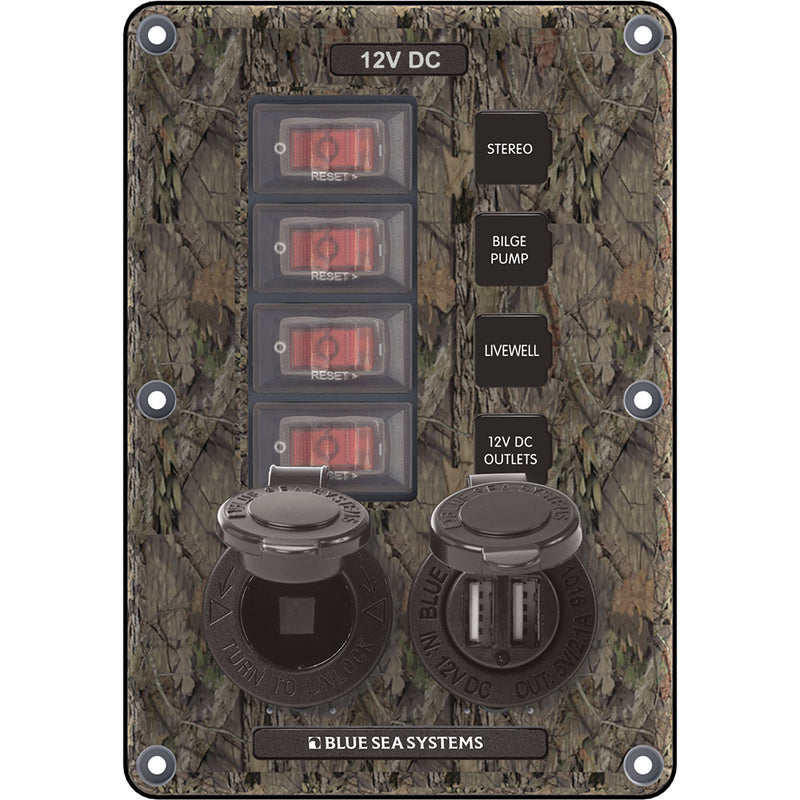 Blue Sea 4324 Circuit Breaker Switch Panel 4 Postion - Camo w-12V Socket & Dual USB