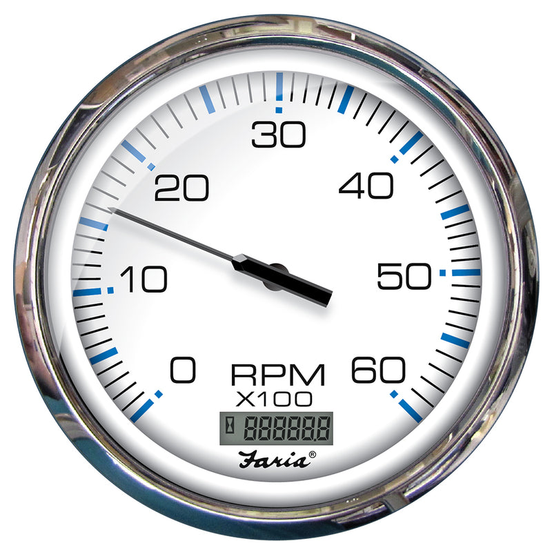 Faria Chesapeake White SS 5" Tachometer w-Digital Hourmeter - 6000 RPM (Gas) (Inboard)