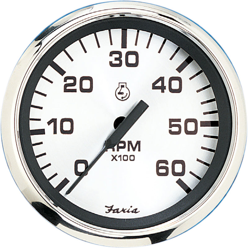 Faria Spun Silver 4" Tachometer (6000 RPM) (Gas Inboard & I-O)