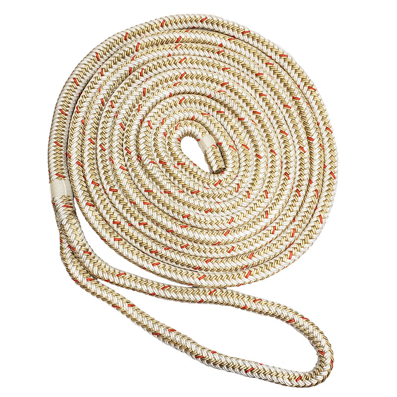 New England Ropes 3-8" x 25' Nylon Double Braid Dock Line - White-Gold w-Tracer