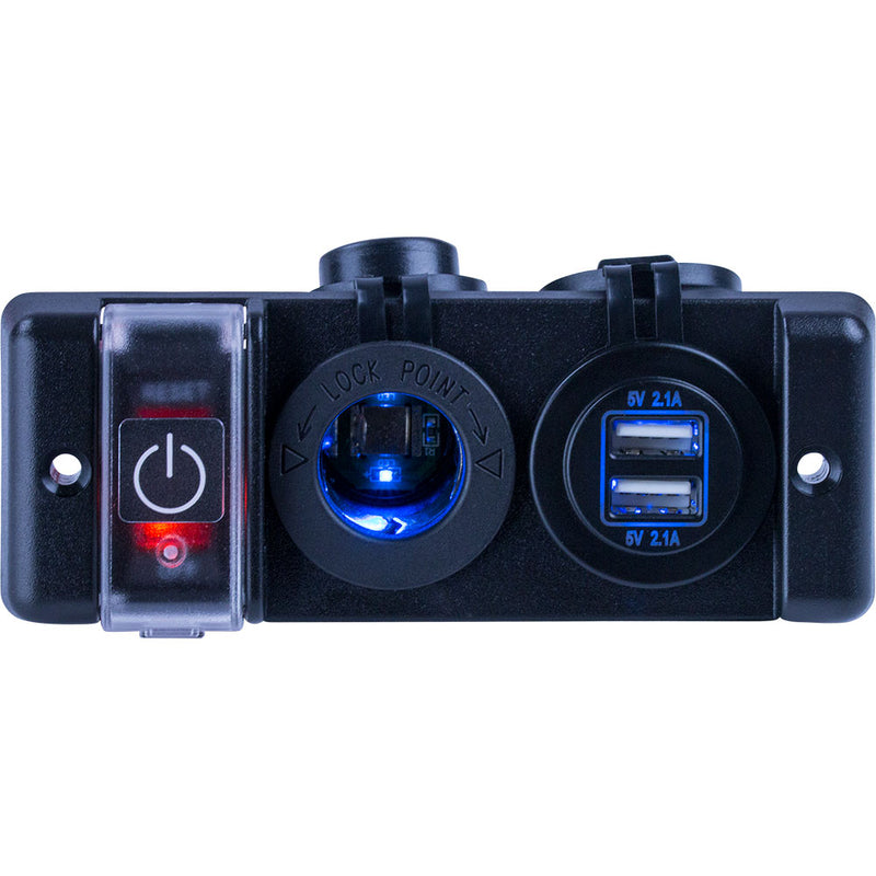 Sea-Dog Double USB & Power Socket Panel w-Breaker Switch