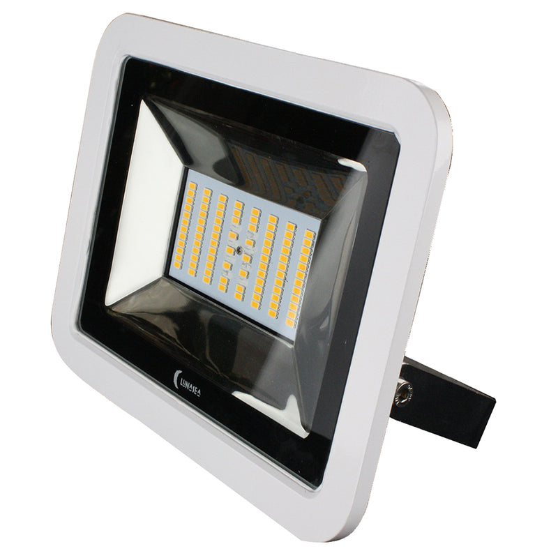 Lunasea 35W Slimline LED Floodlight, 120-240VAC Only, Cool White, 4500 Lumens, 3' Cord - White Housing