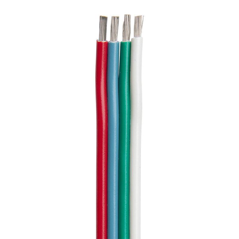 Ancor Flat Ribbon Bonded RGB Cable 18-4 AWG - Red, Light Blue, Green & White - 100'