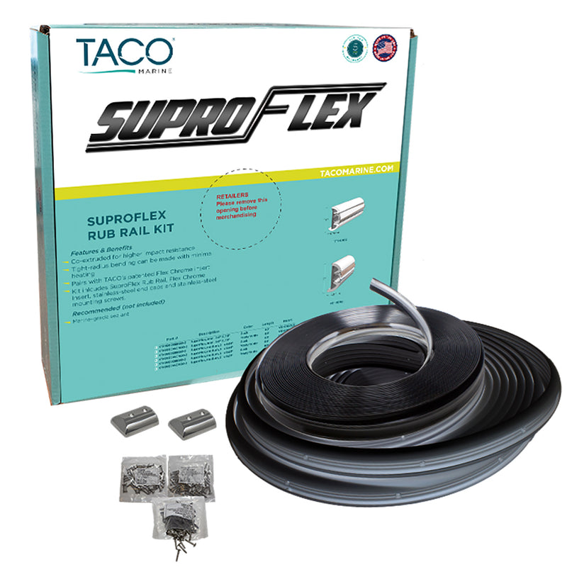 TACO SuproFlex Rub Rail Kit - Black w-Flex Chrome Insert - 1.6"H x .78"W x 60'L