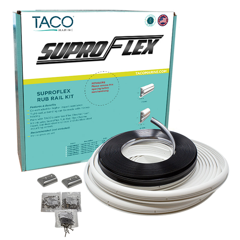 TACO SuproFlex Rub Rail Kit - White w-Flex Chrome Insert - 2"H x 31-32"W x 80'L