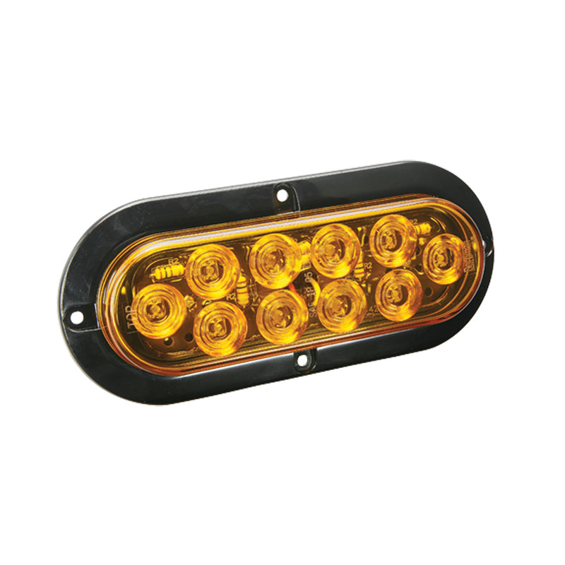 Wesbar LED Waterproof 6" Oval Surface Flange Mount Tail Light - Amber w-Black Flange Base