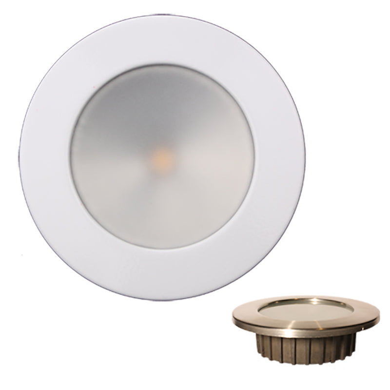 Lunasea “ZERO EMI” Recessed 3.5” LED Light - Warm White w-White Stainless Steel Bezel - 12VDC