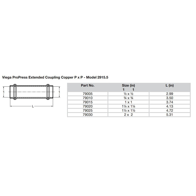 Viega ProPress 1-2" Extended Coupling w-o Stop - Double Press Connection - Smart Connect Technology