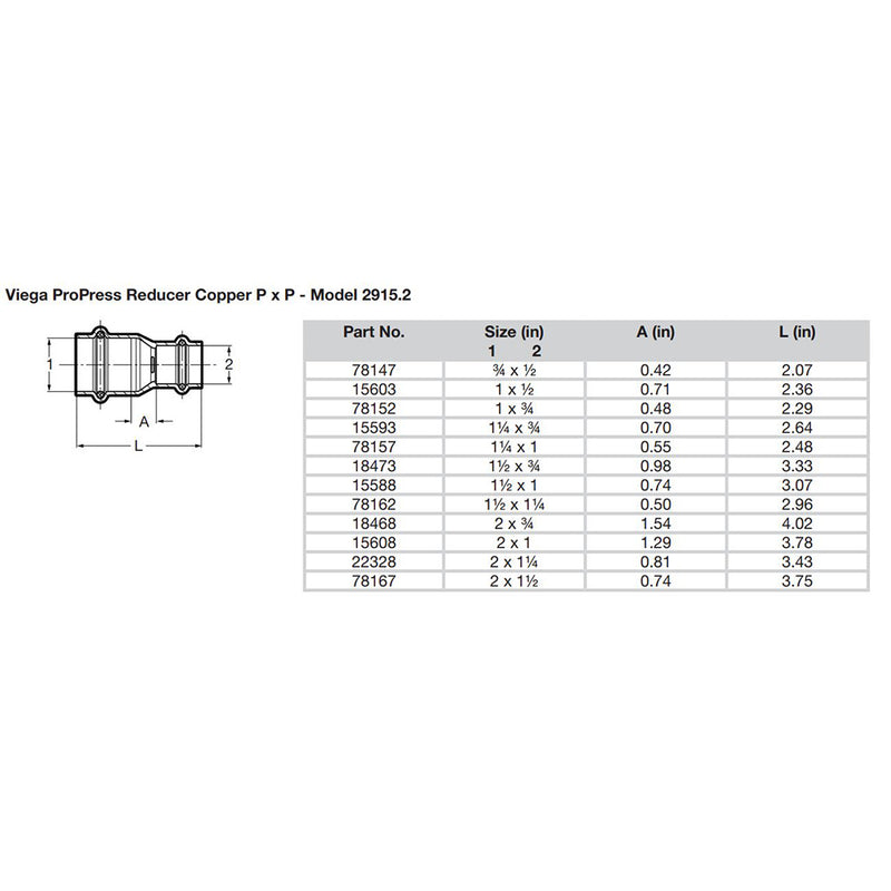 Viega ProPress 1-1-4" x 1" Copper Reducer - Double Press Connection - Smart Connect Technology