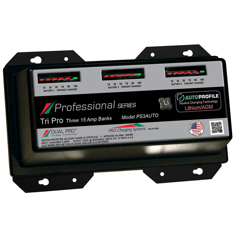 Dual Pro PS3 Auto 15A - 3-Bank Lithium-AGM Battery Charger