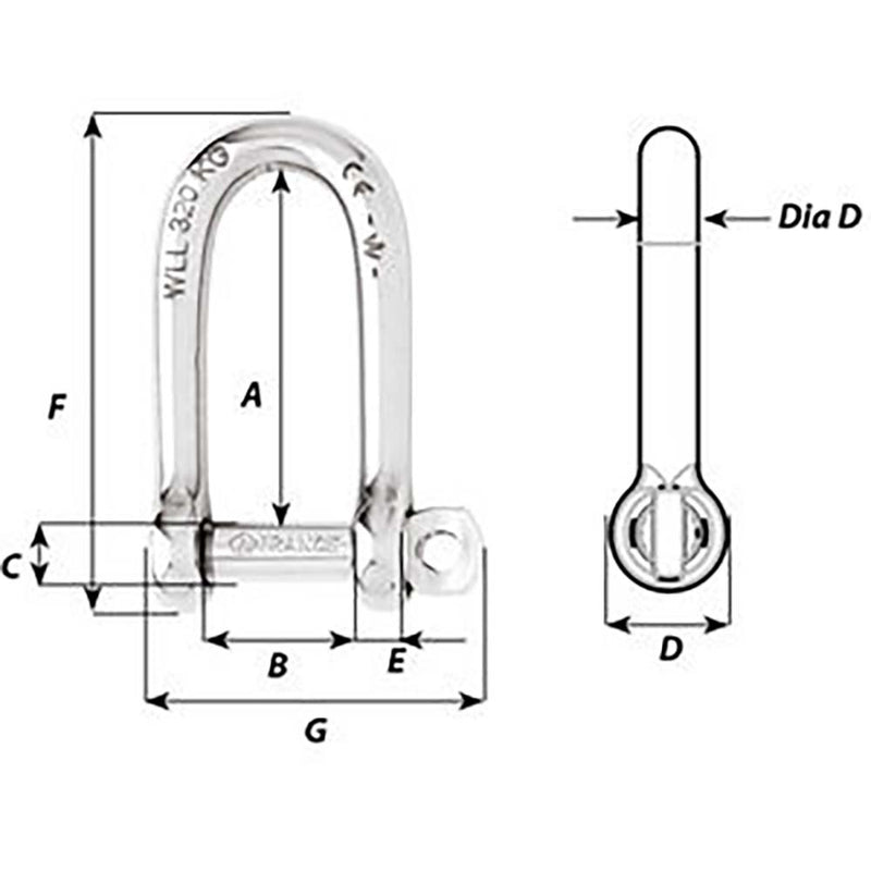 Wichard Self-Locking Long D Shackle - Diameter 4mm - 5-32"