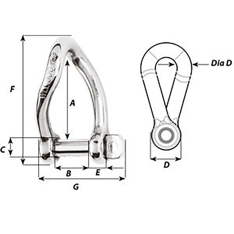 Wichard Self-Locking Twisted Shackle - Diameter 5mm - 3-16"