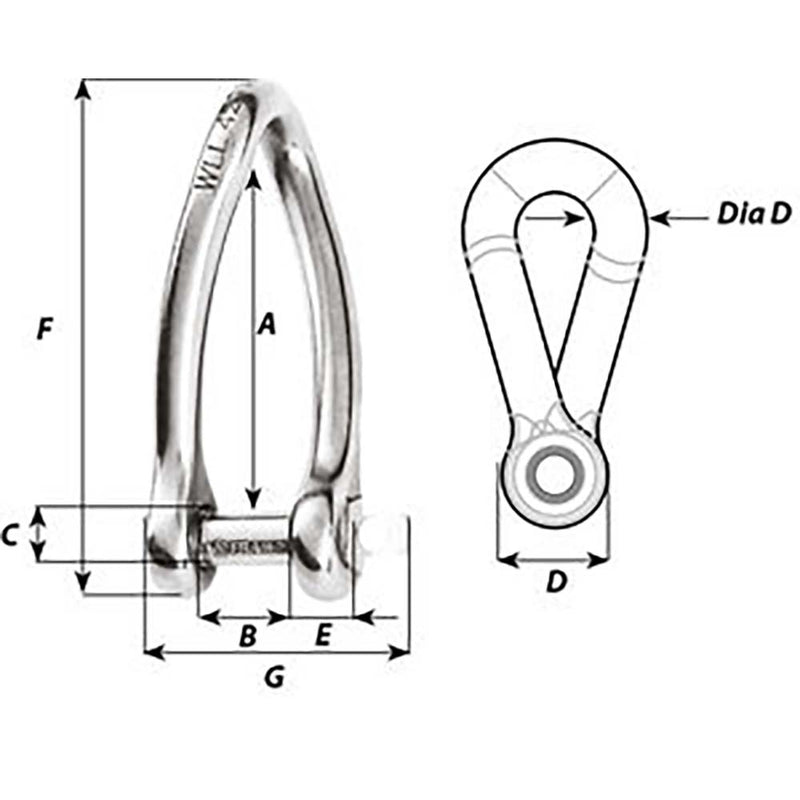 Wichard Captive Pin Twisted Shackle - Diameter 5mm - 3-16"