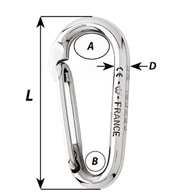 Wichard Symmetric Carbine Hook Without Eye - Length 60mm - 1-4"