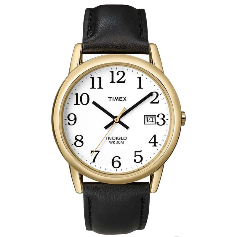 Timex Easy Reader 35mm Watch - Black Leather Strap-Gold Tone Case