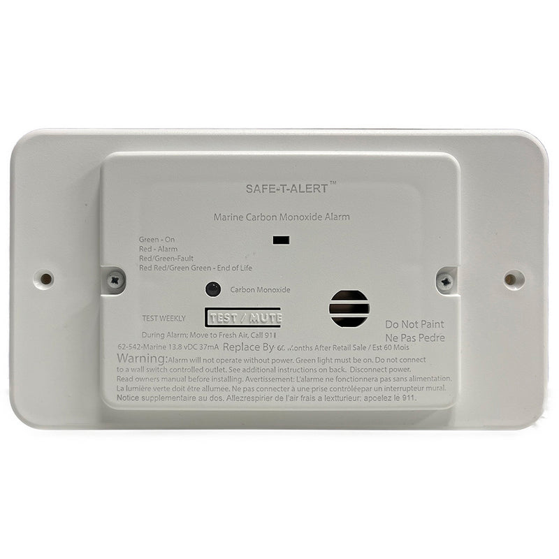 Safe-T-Alert 62 Series Marine Carbon Monoxide - White - Flush Mount - 12V w-Relay & Trim Ring