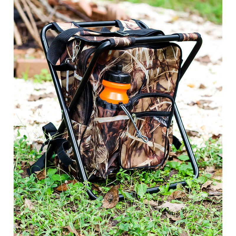 Camco Camping Stool Backpack Cooler - Camouflage