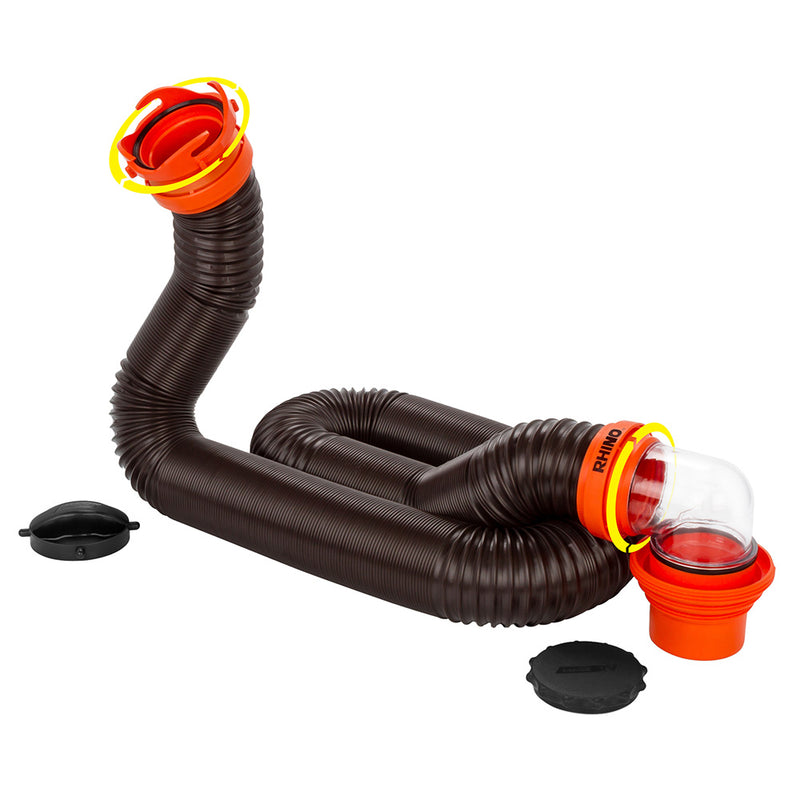 Camco RhinoFLEX 15' Sewer Hose Kit w-4 In 1 Elbow Caps