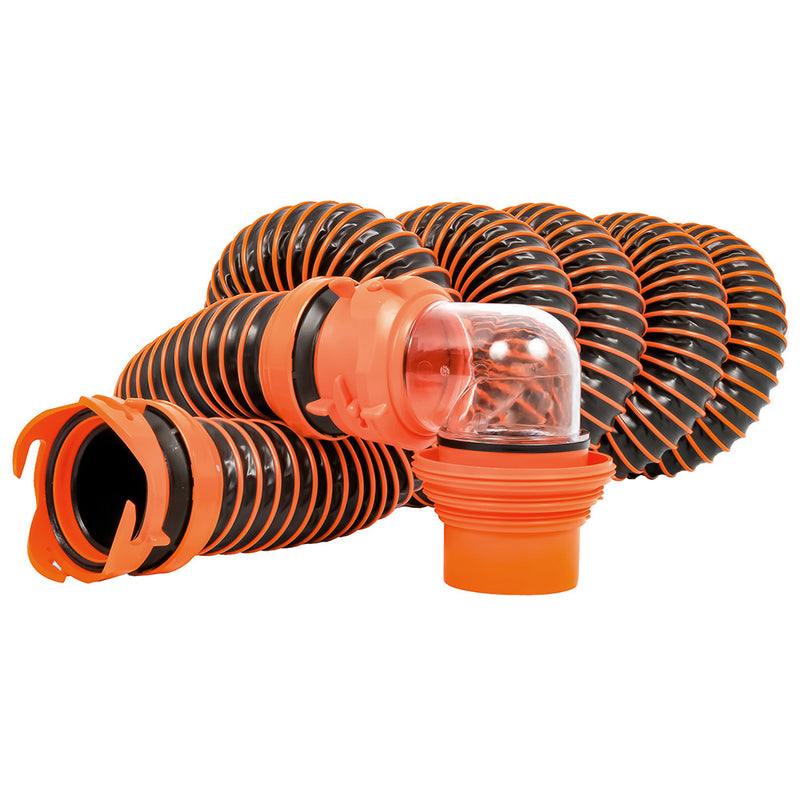 Camco RhinoEXTREME 15' Sewer Hose Kit w- Swivel Fitting 4 In 1 Elbow Caps