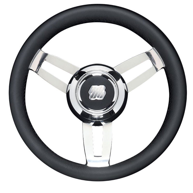 Uflex Morosini 13.8" Steering Wheel - Black Polyurethane w-Stainless Steel Spokes & Chrome Hub